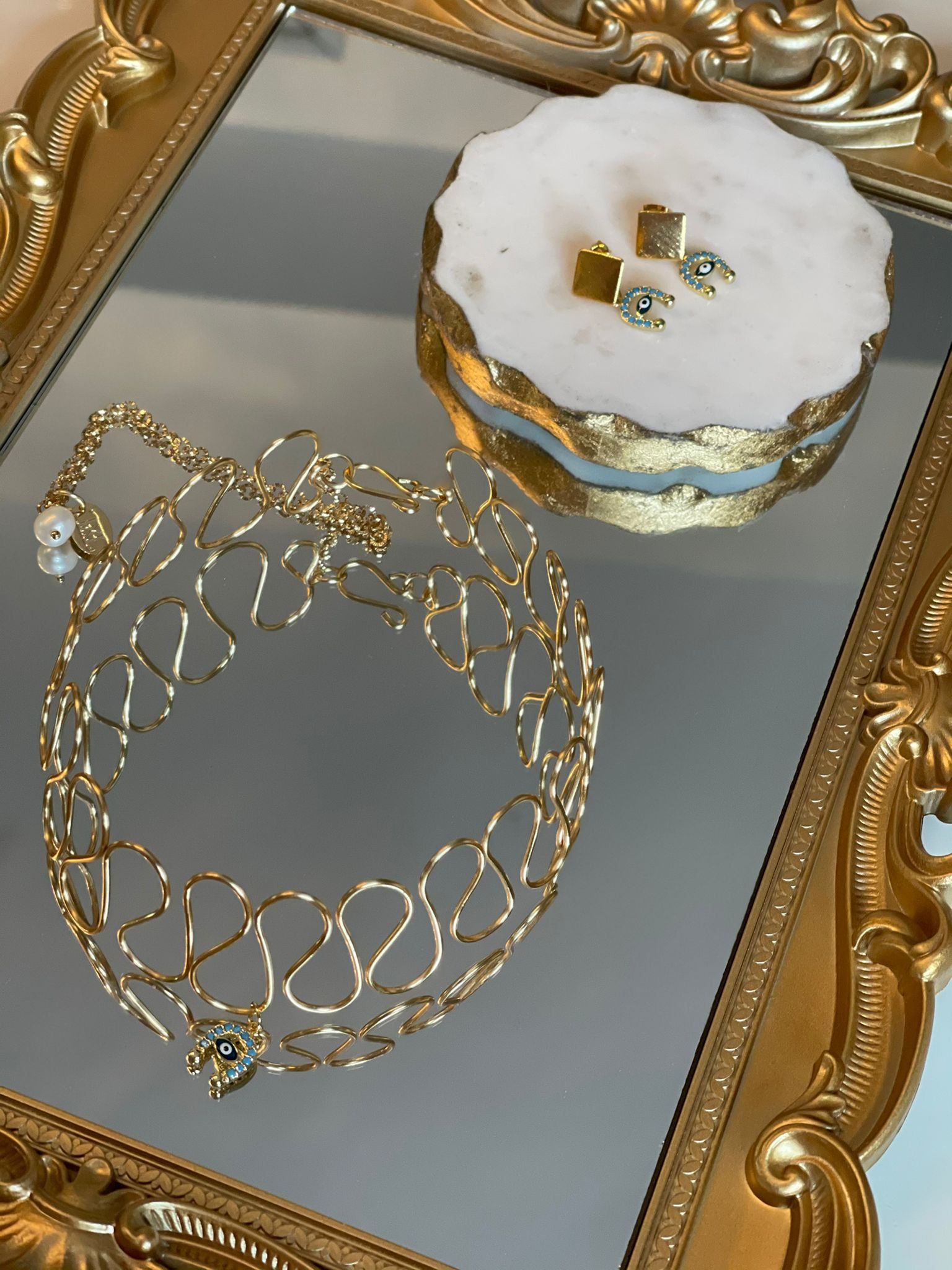 LUXURY Set Eye Evil Amuleto Gargantilla+Aretes