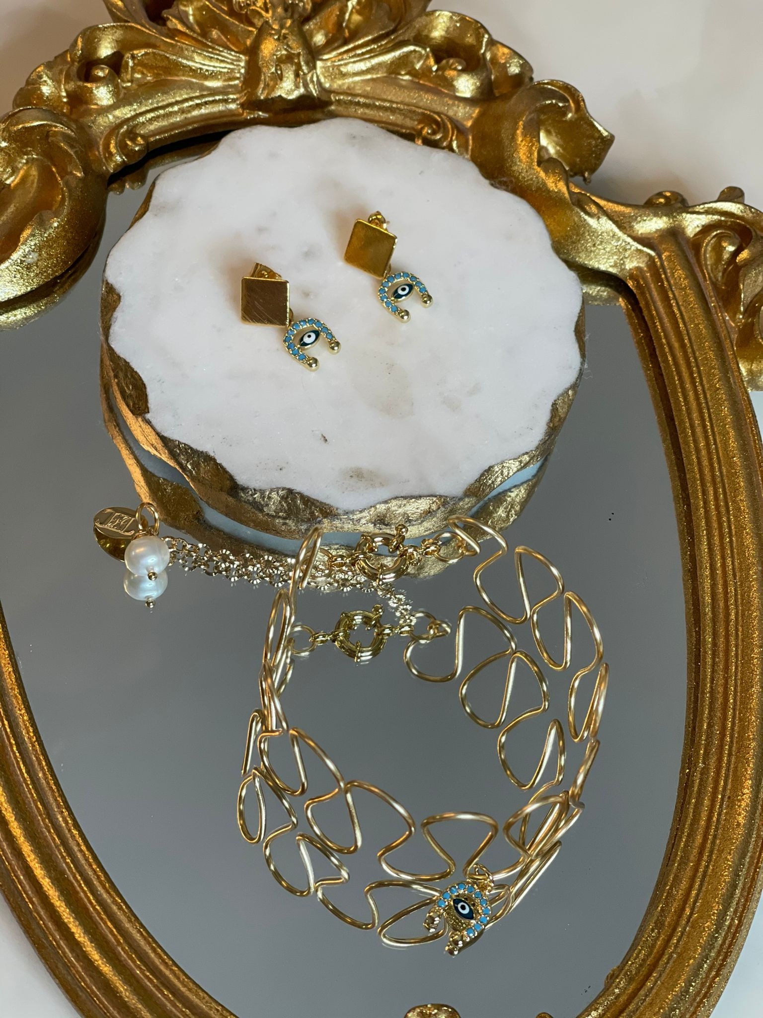 LUXURY Set Eye Evil Amuleto Brazalete + Aretes