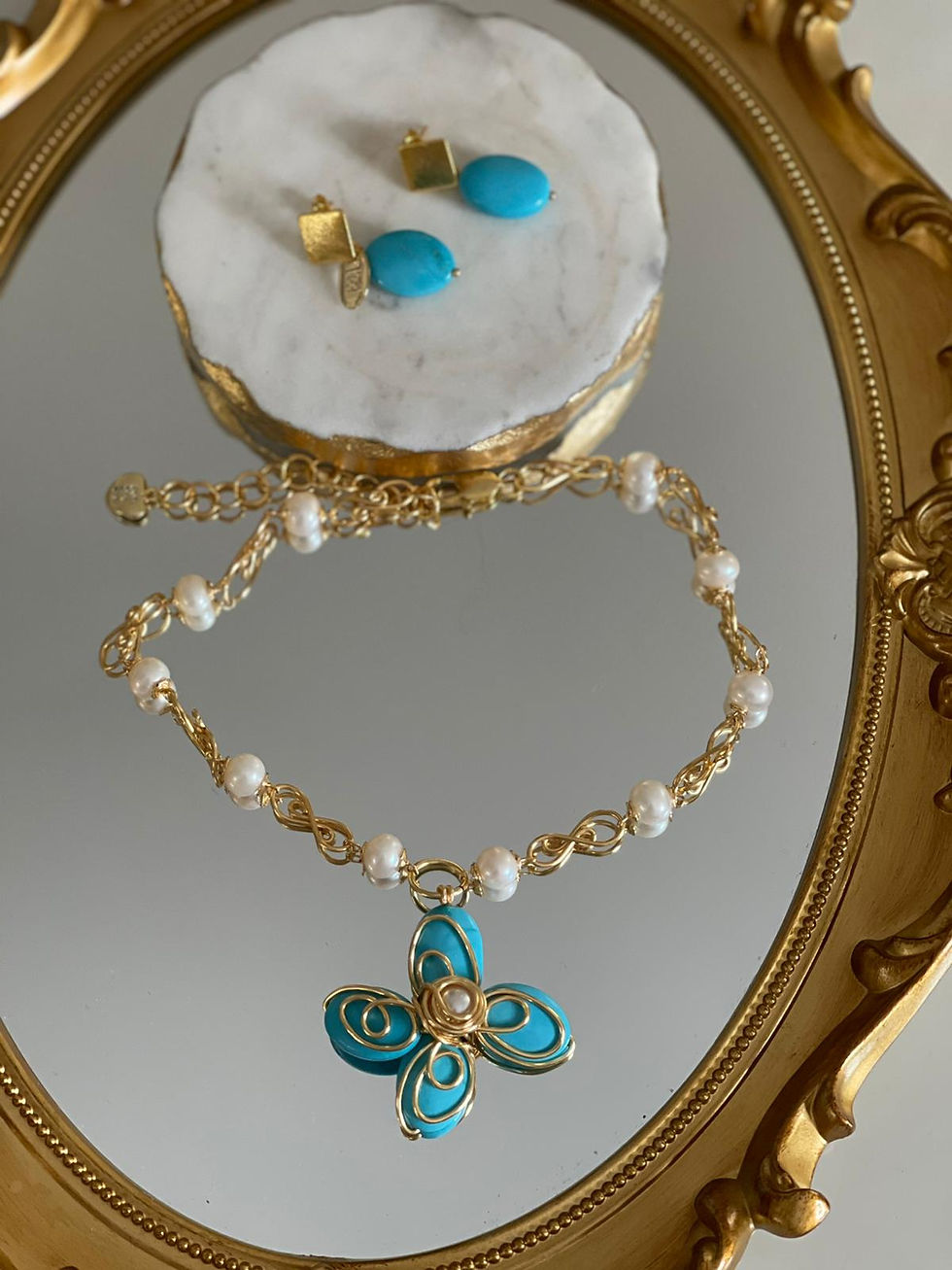 Set Chocker Inocence Queen Turquesa y Perlas