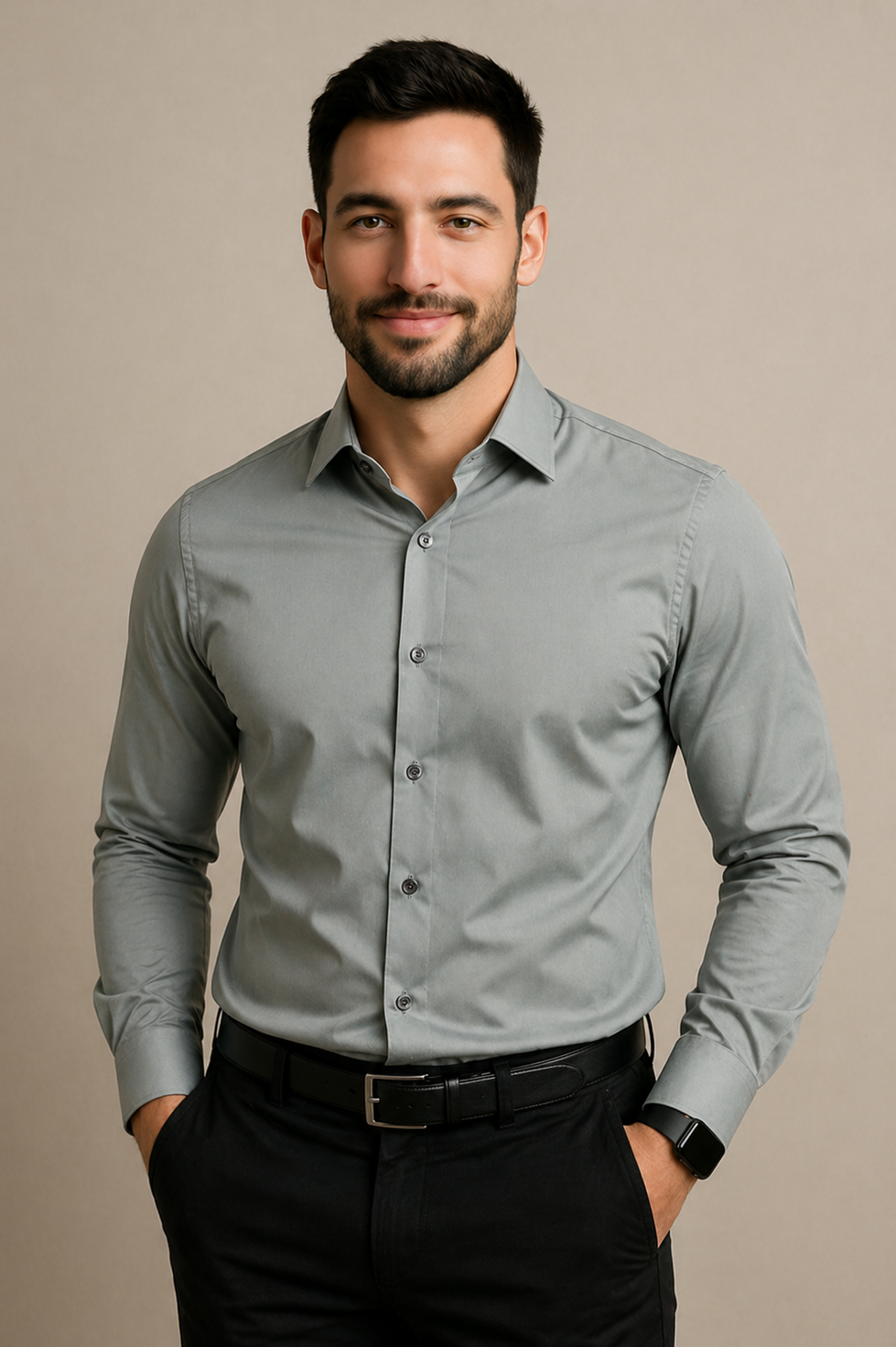 Camisa Social Masculina, Cinza Claro
