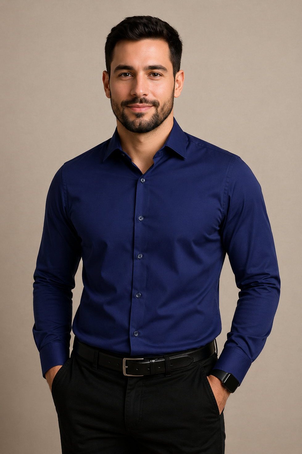 Camisa Social Masculina, Azul Escuro
