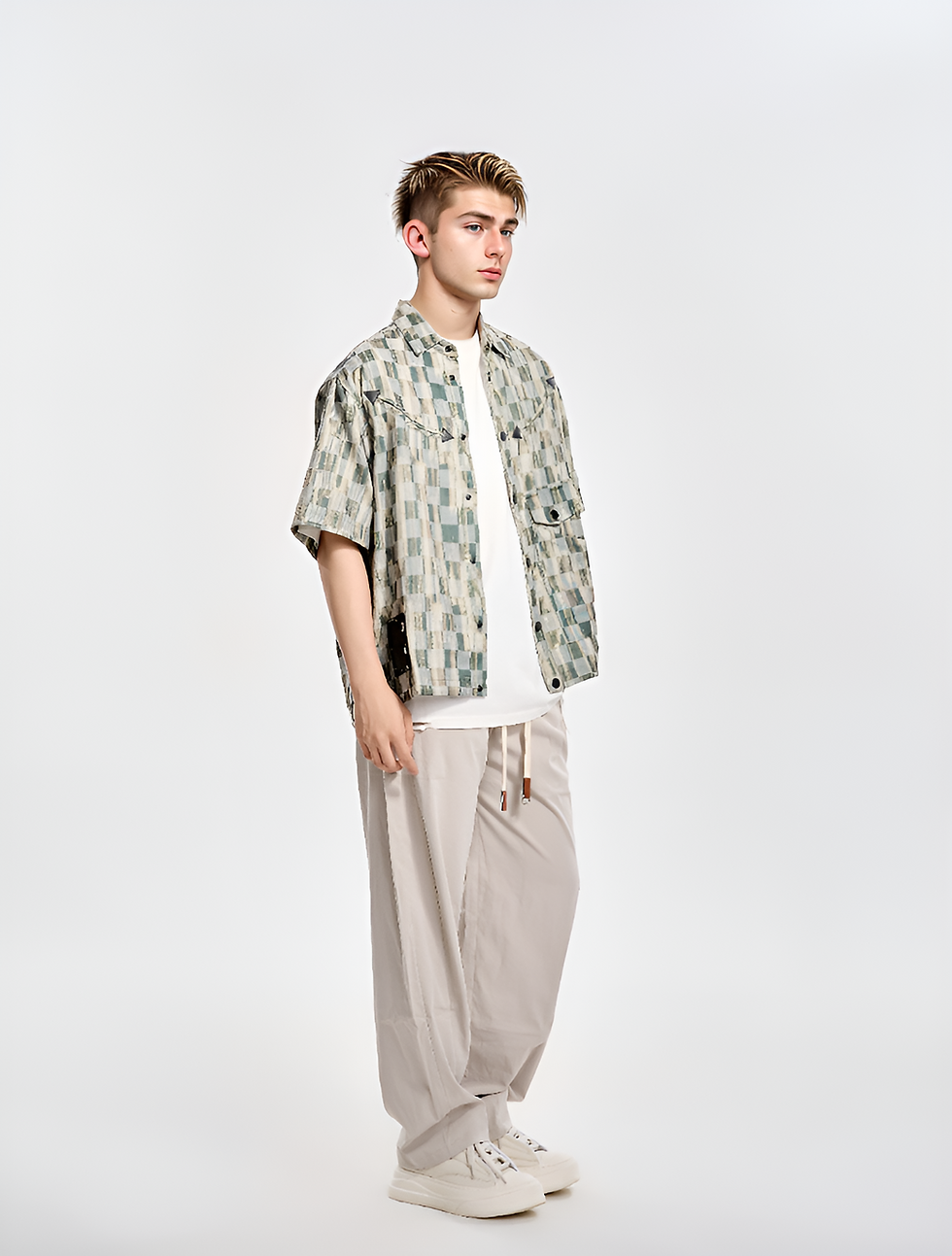 Thumbnail: Breezy Blended Plaid Short-Sleeve Shirt