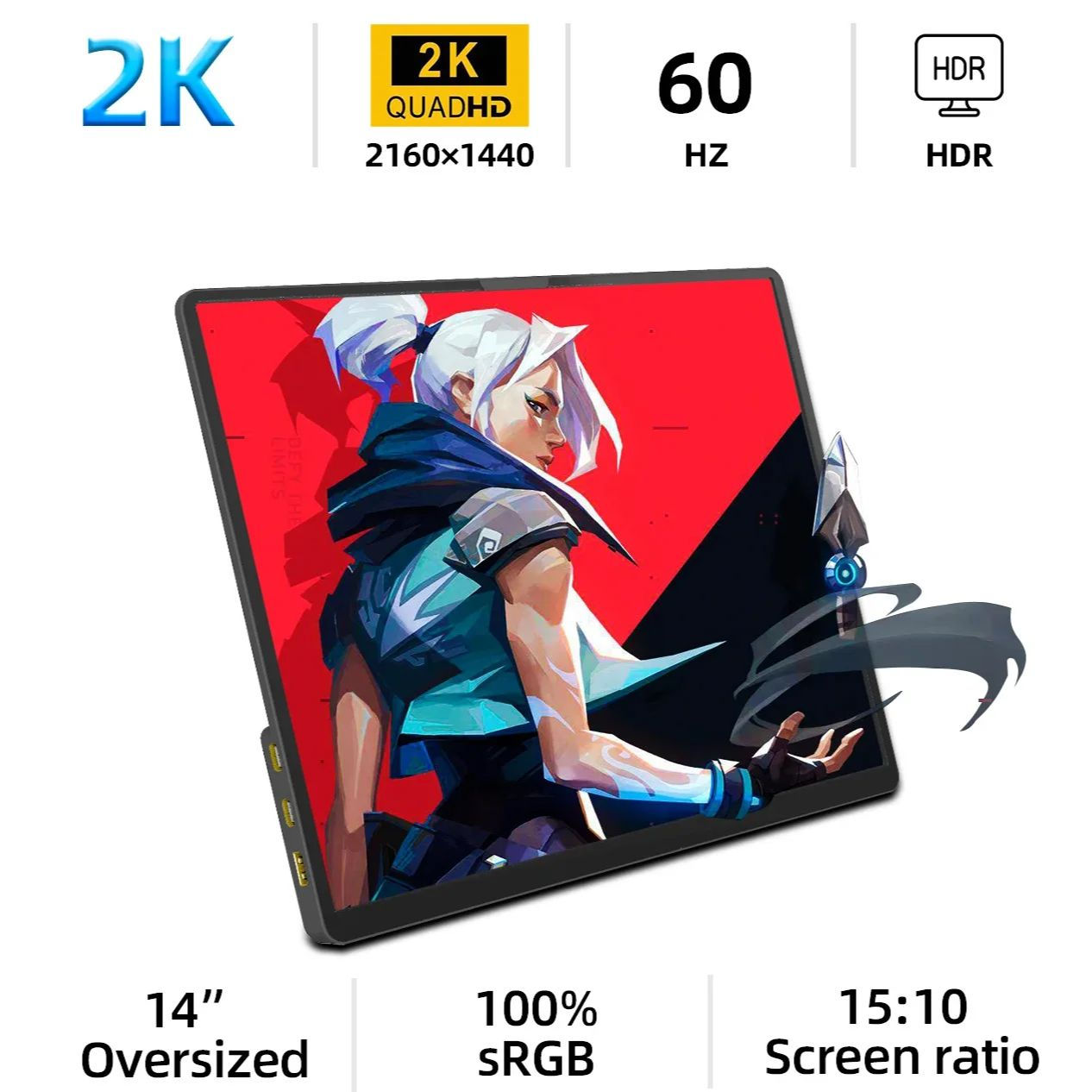 ZSUS 2160*1440 14-inch 2K Portable Monitor 60HZ For Laptop XBox PS4 / 5 Switch