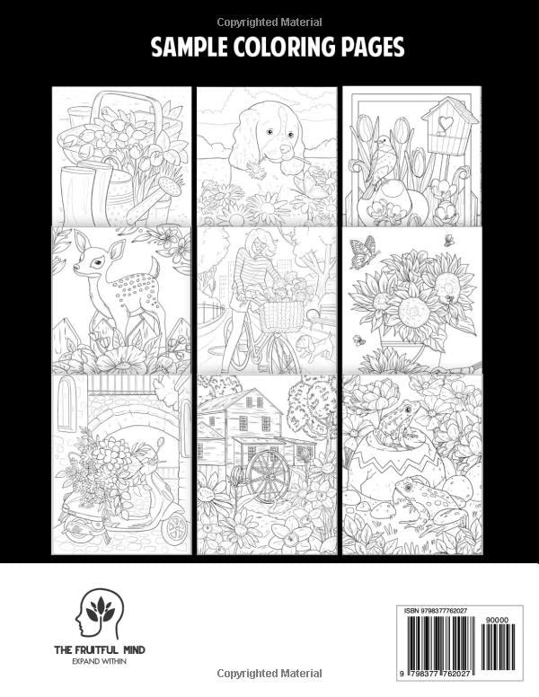 100 Spring Scenes Adult Coloring Book, Cafe - Imagem 2