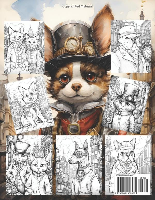 Steampunk Cats and Dogs Coloring Book, Alice Ron - Imagem 2