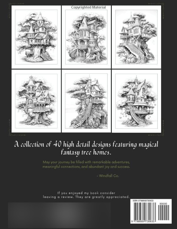 Fantasy Tree Homes Adult Coloring Book, Windfall Co - Imagem 2