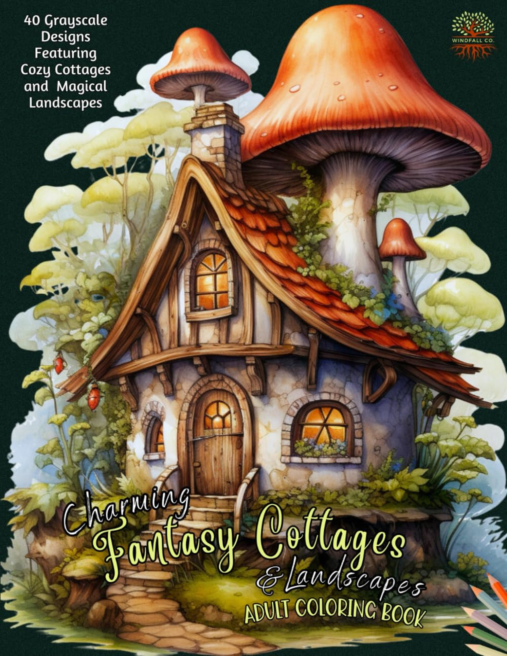 Charming Fantasy Cottages & Landscapes Coloring Book, Windfall Co