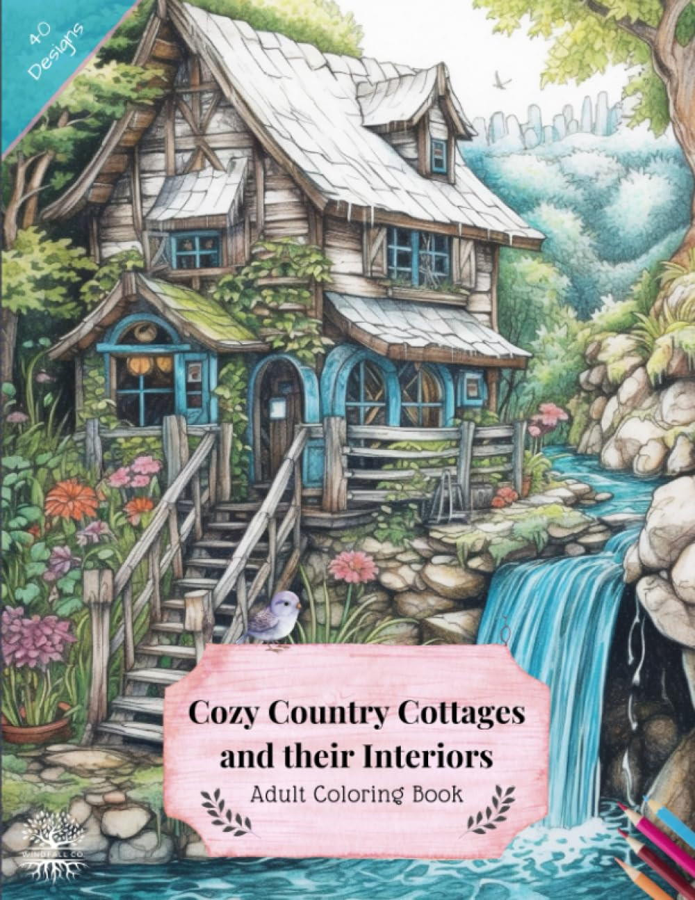 Cozy Country Cottages and their Interiors Coloring Book, Windfall Co