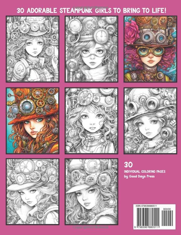 Cute Steampunk Girls  Coloring Book, Good Days - Imagem 2