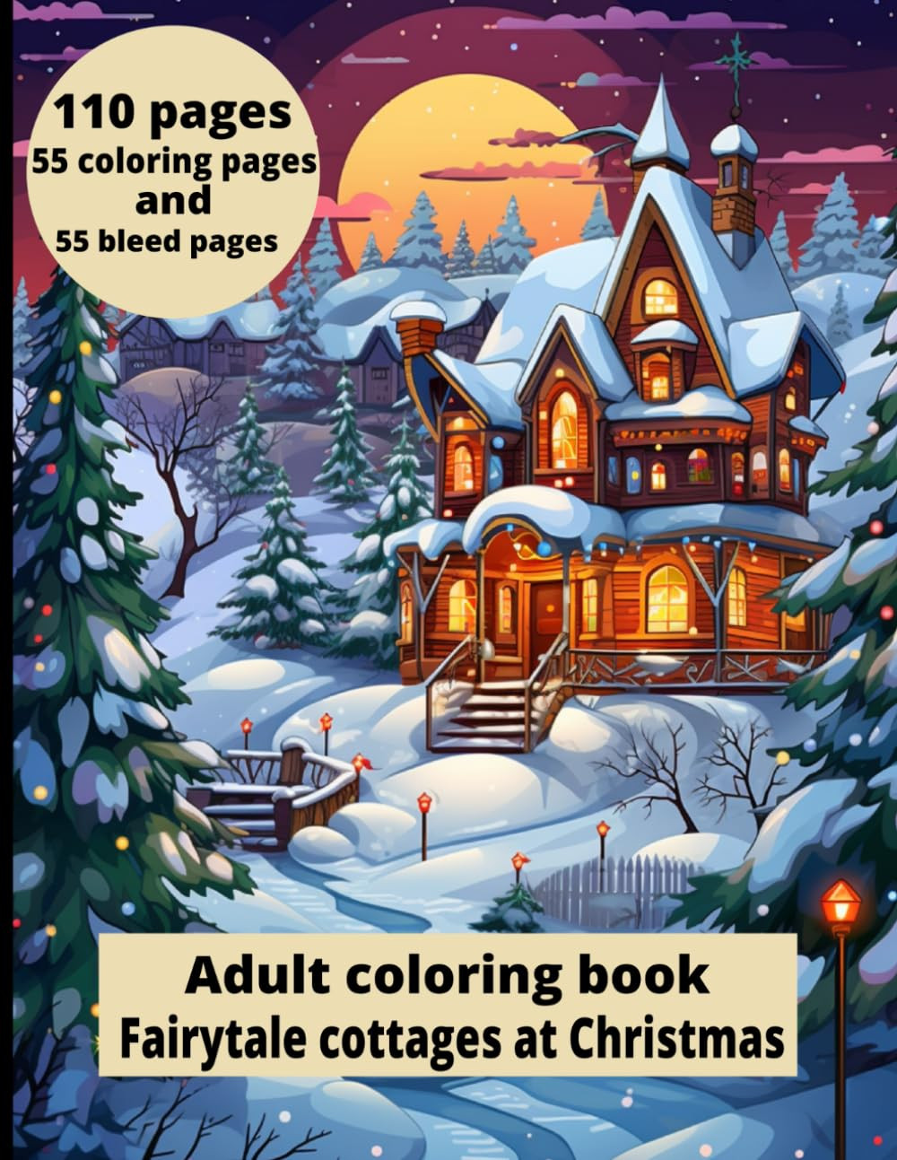 Fairytale cottages at Christmas coloring book