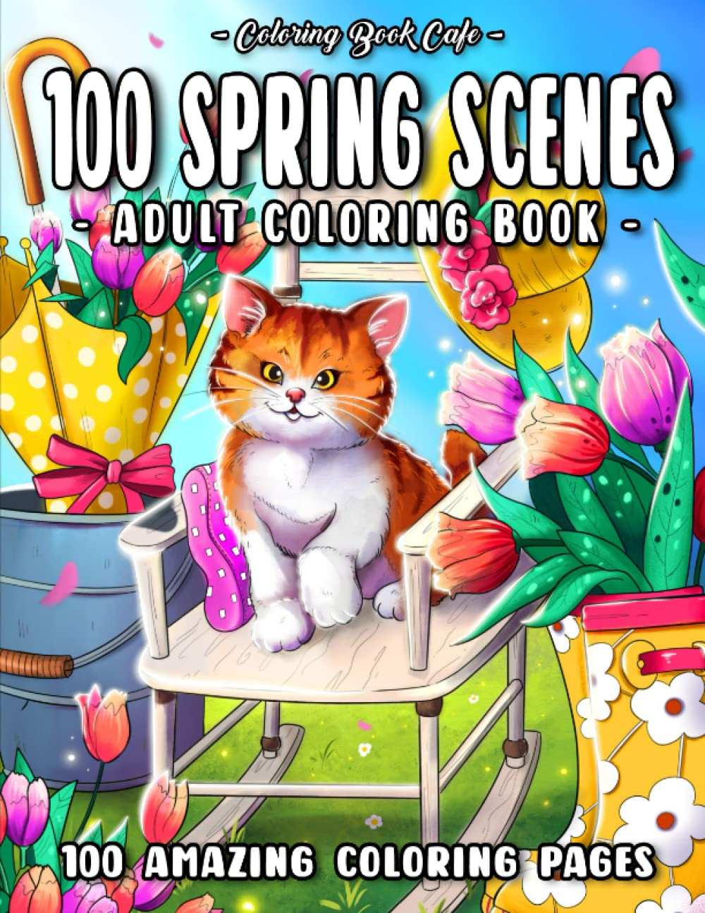 100 Spring Scenes Adult Coloring Book, Cafe