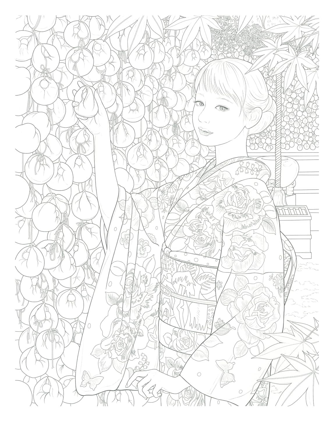 Young Women in Kimonos Coloring Book - Miki Kato - Imagem 3