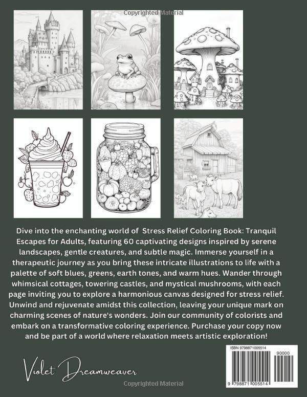 Tranquil Escapes: Stress Relief Coloring Book, Violet Dreamweaver - Imagem 2