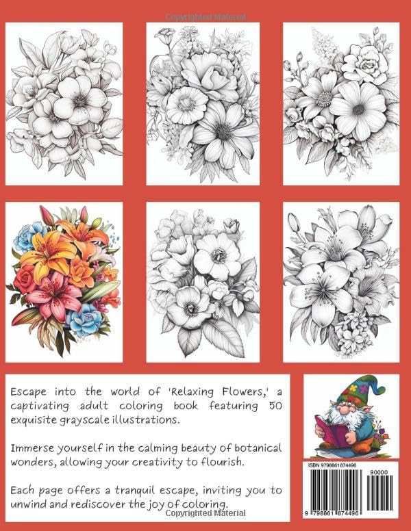 Relaxing Flowers Coloring Book, Enchanting Escapes - Imagem 2