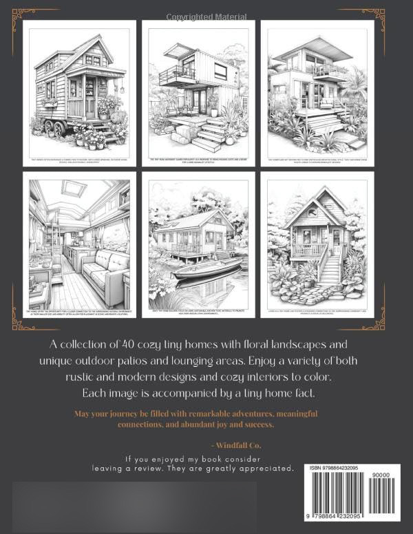 Cozy Tiny Homes and their Interiors Relax & Learn Coloring Book, Windfall Co - Imagem 2