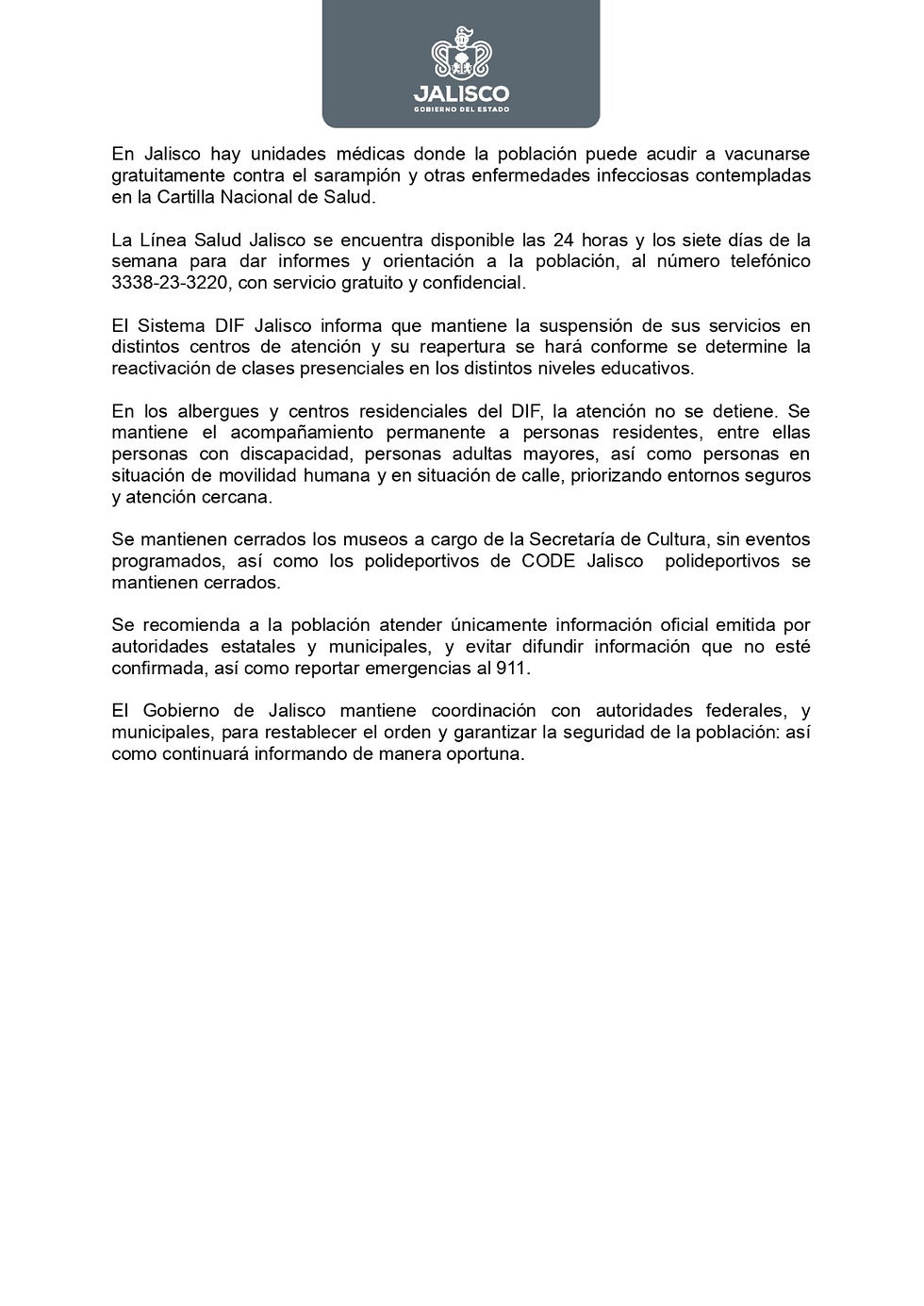 Llama Gobierno de Jalisco al restablecimiento gradual de la actividad productiva y economica en el estado