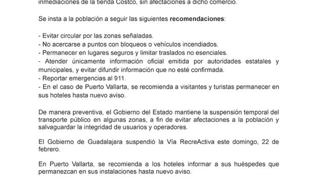 Actualización sobre distintos hechos en el estado de Jalisco ante operativofederal en Tapalpa