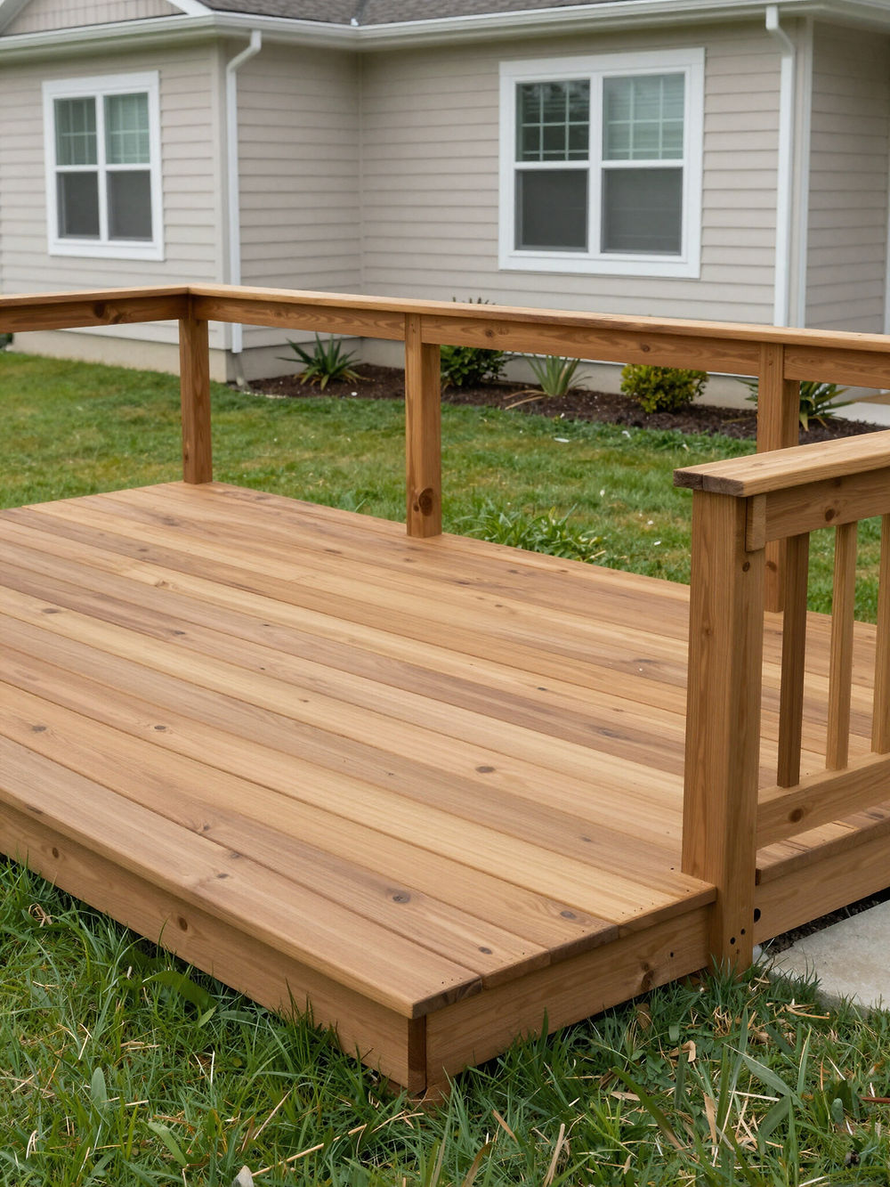 Well-kept wooden deck, residential property maintenance