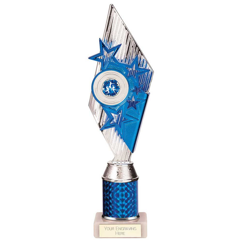 Pizzazz Plastic Trophy Silver & Blue 270mm