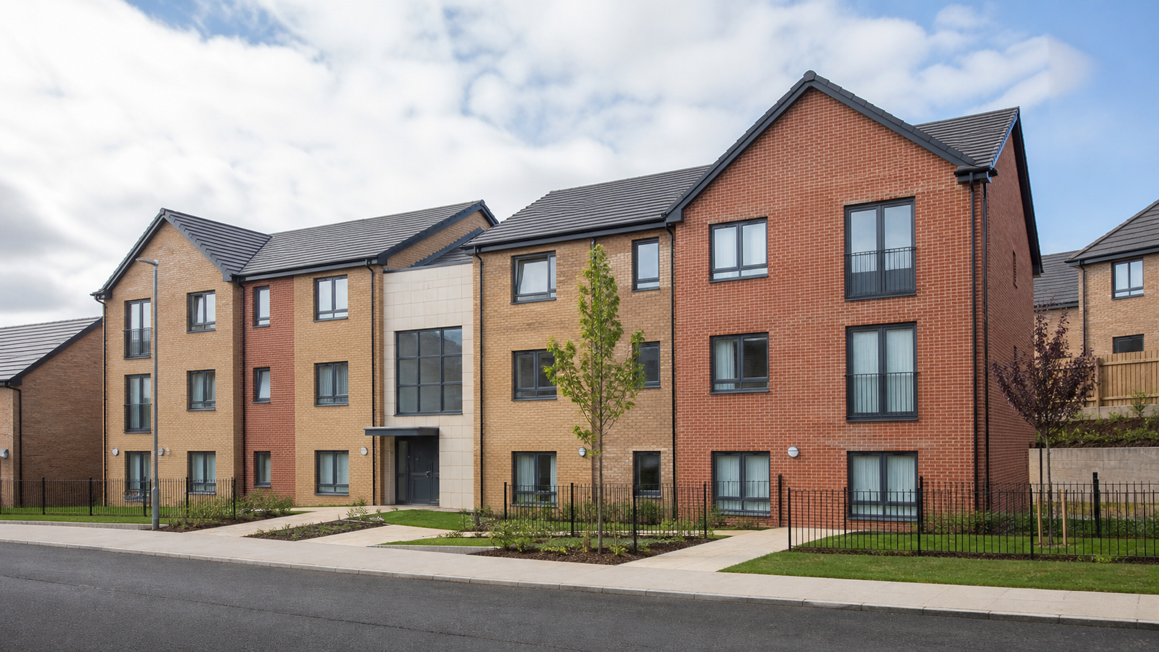 Representative view of a completed new-build apartment development in Hamilton