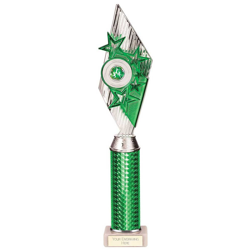 Pizzazz Plastic Tube Trophy Silver & Green 400mm