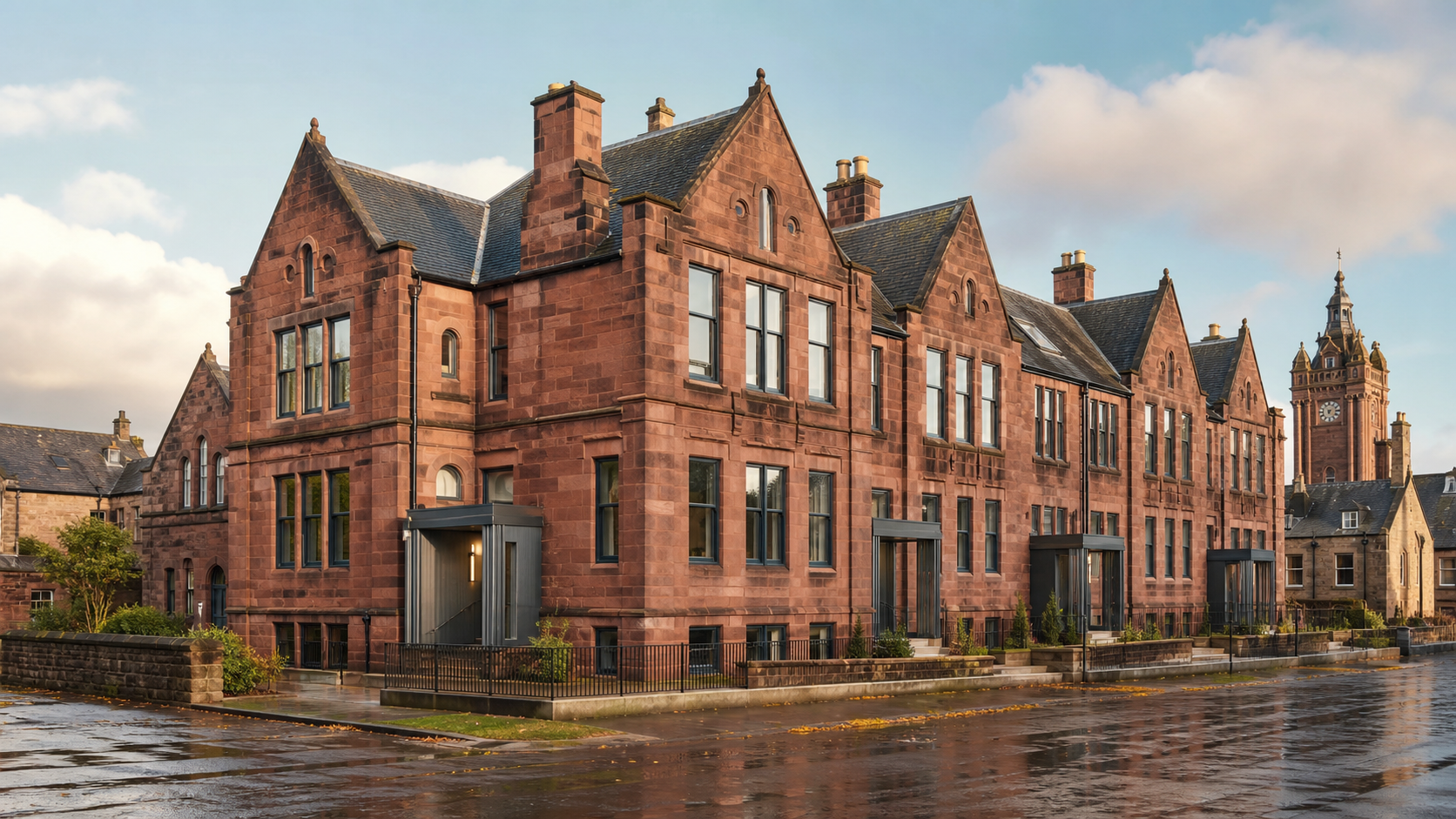 Representative view of a restored sandstone school conversion in Lanark