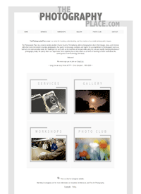 Abstract camera motif surrounds four featured photo albums