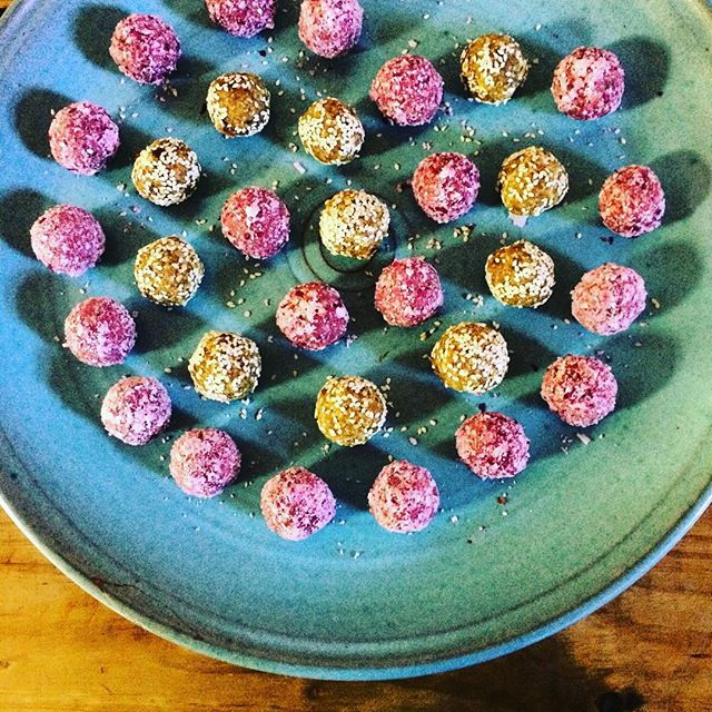 The Whole Truth Retreat bliss ball (pink) created especially for us by raw chef Fili Harrington: macadamia- rooibos- rose petal- lemon zest- wow!