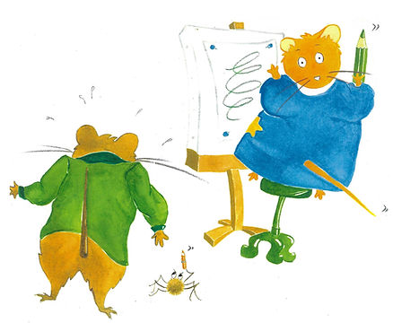 Belinda Landsberry concept image for book called Scribbling William - mouse with big pencil and shocked teacher
