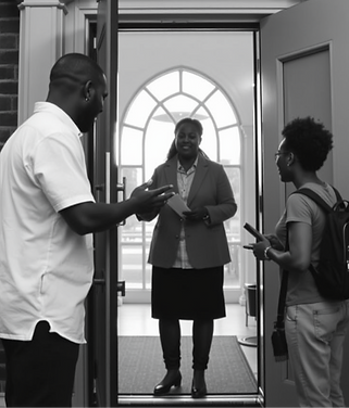 black church greeters meeting people at