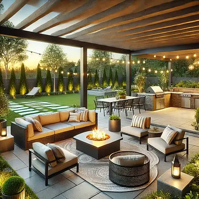 DALL·E 2024-10-09 20.00.14 - A beautifully designed outdoor living area with a spacious pa