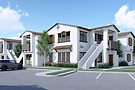 White two-story apartments with Spanish-style architecture and balconies