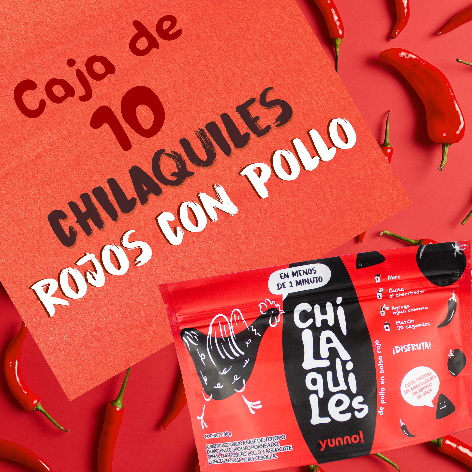 Caja de 10 Chilaquiles Rojos con Pollo