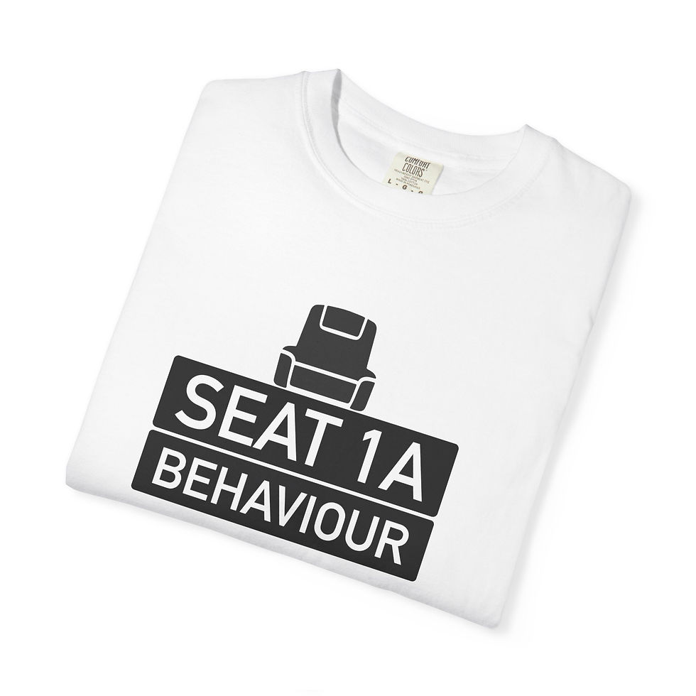 Thumbnail: Seat 1A Behaviour.  White Unisex Garment-Dyed T-shirt - ABF Logo on Back.
