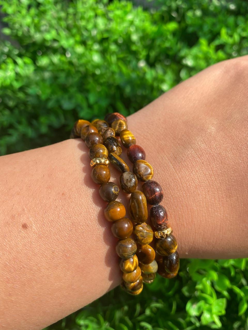 Pulseira Olho de Tigre com Cascalho Extra - Coragem e Foco