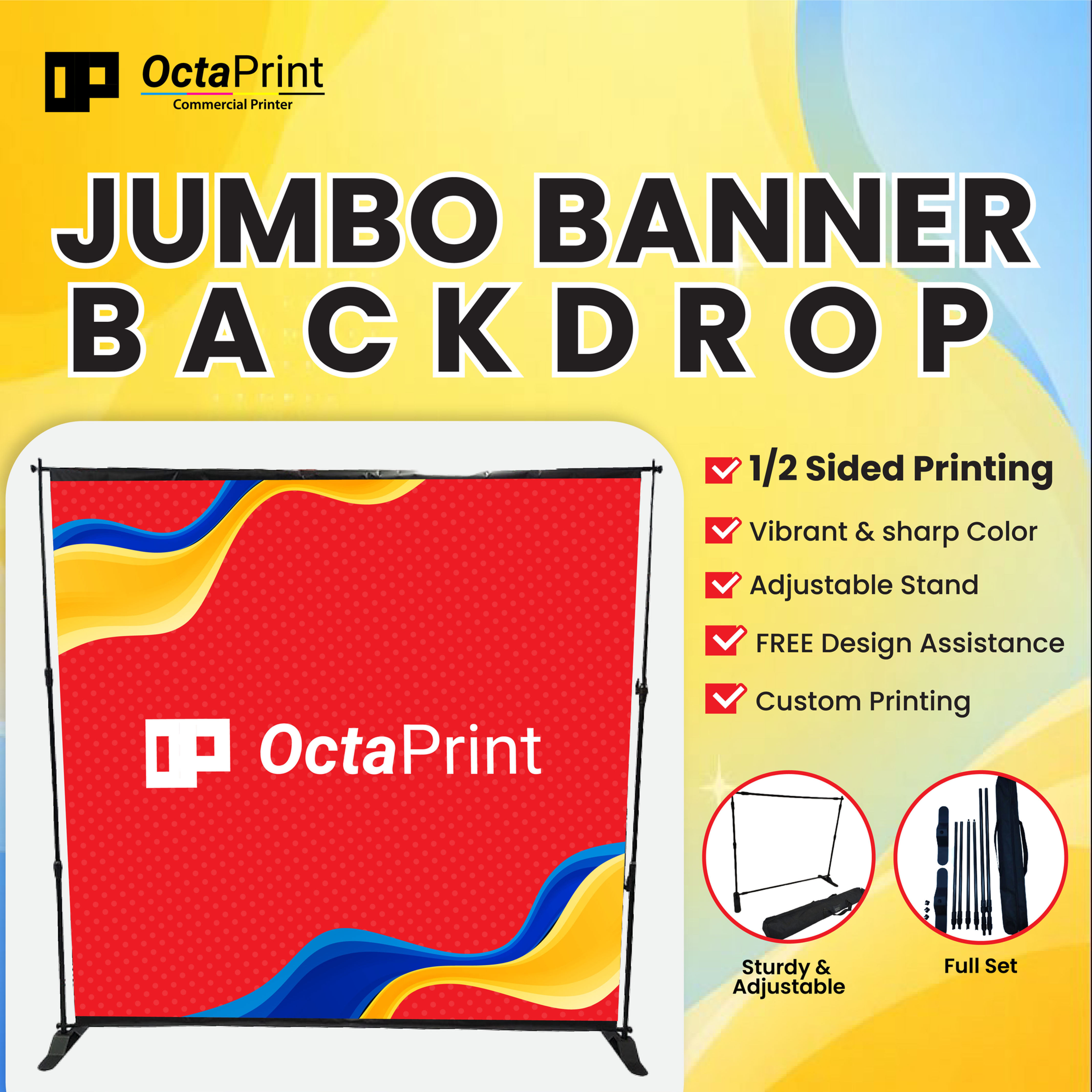 [Ready Stock] Jumbo Backdrop / Green Screen Stand Metal Aluminium + Printing