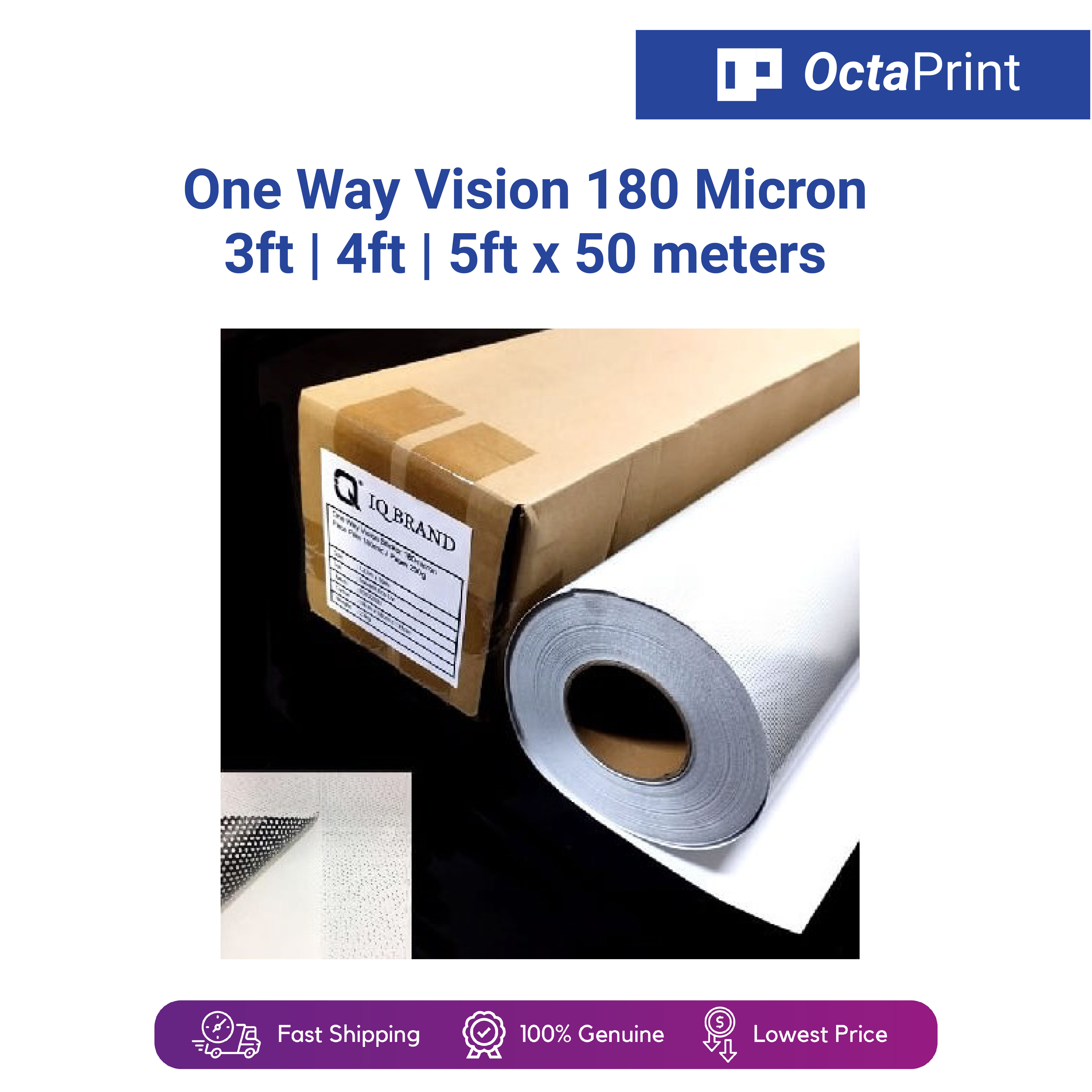 One Way Vision 180 Micron Sticker 50meter roll 3ft - 5ft
