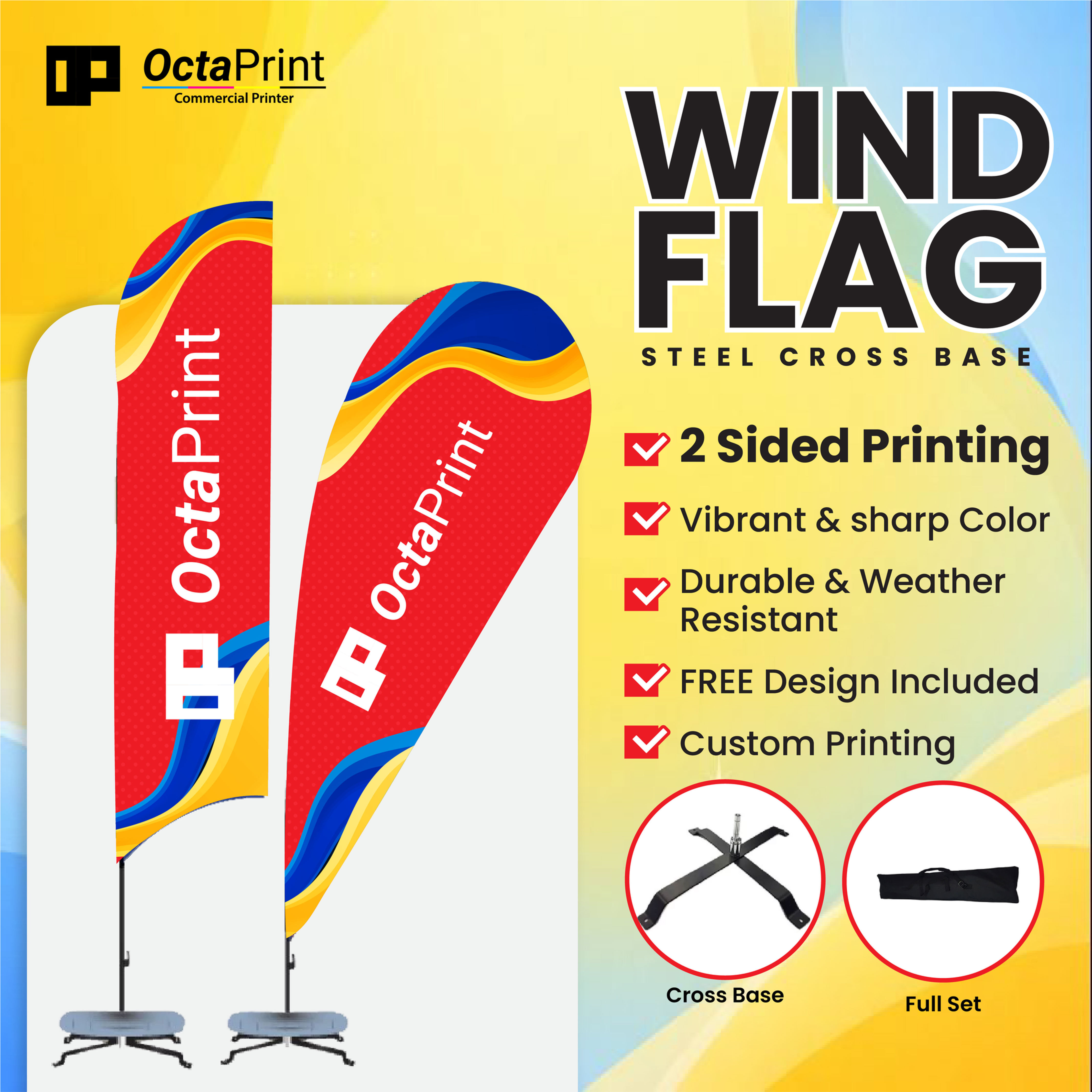 Wind Flag Steel Cross Base 3.4M & 5M Full Set + Printing