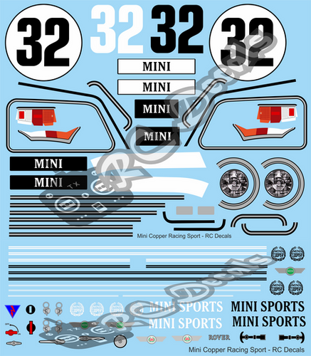 1/10 Mini Cooper Racing Sport Decals | rcdecals