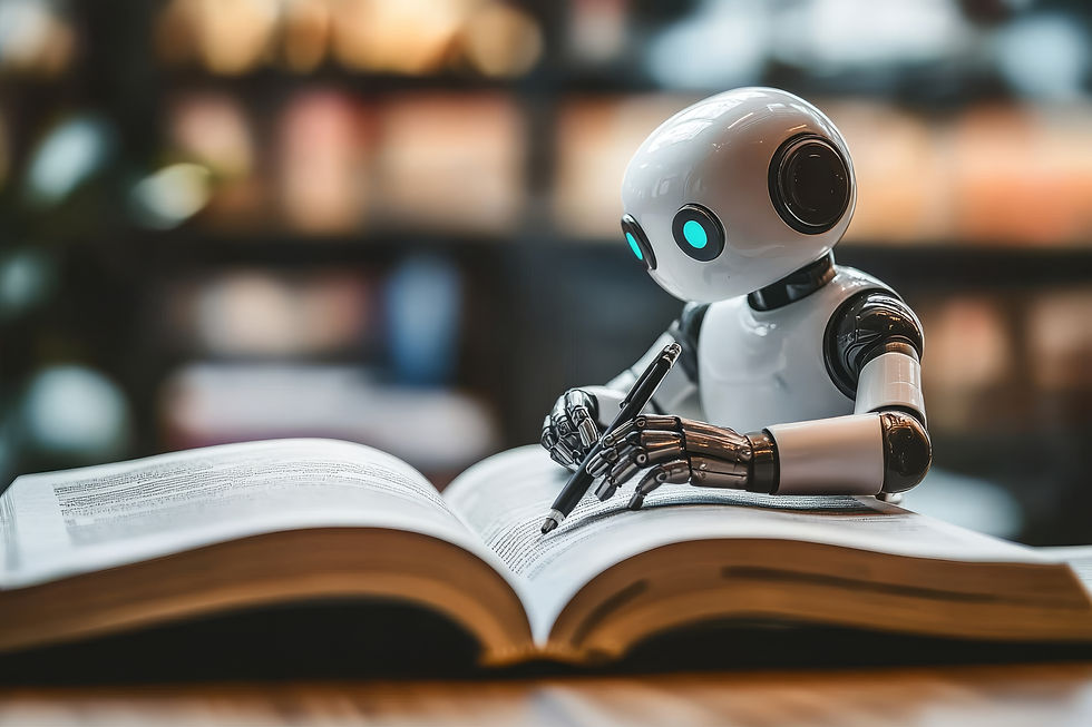 A robot diligently engaged in the act of writing within the pages of a book, which symbolizes the fascinating intersection between artificial intelligence technology and sophisticated language models