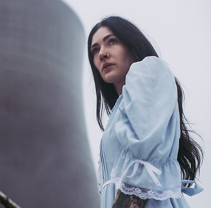 Rose Gerber in front of frosty nuclear silo