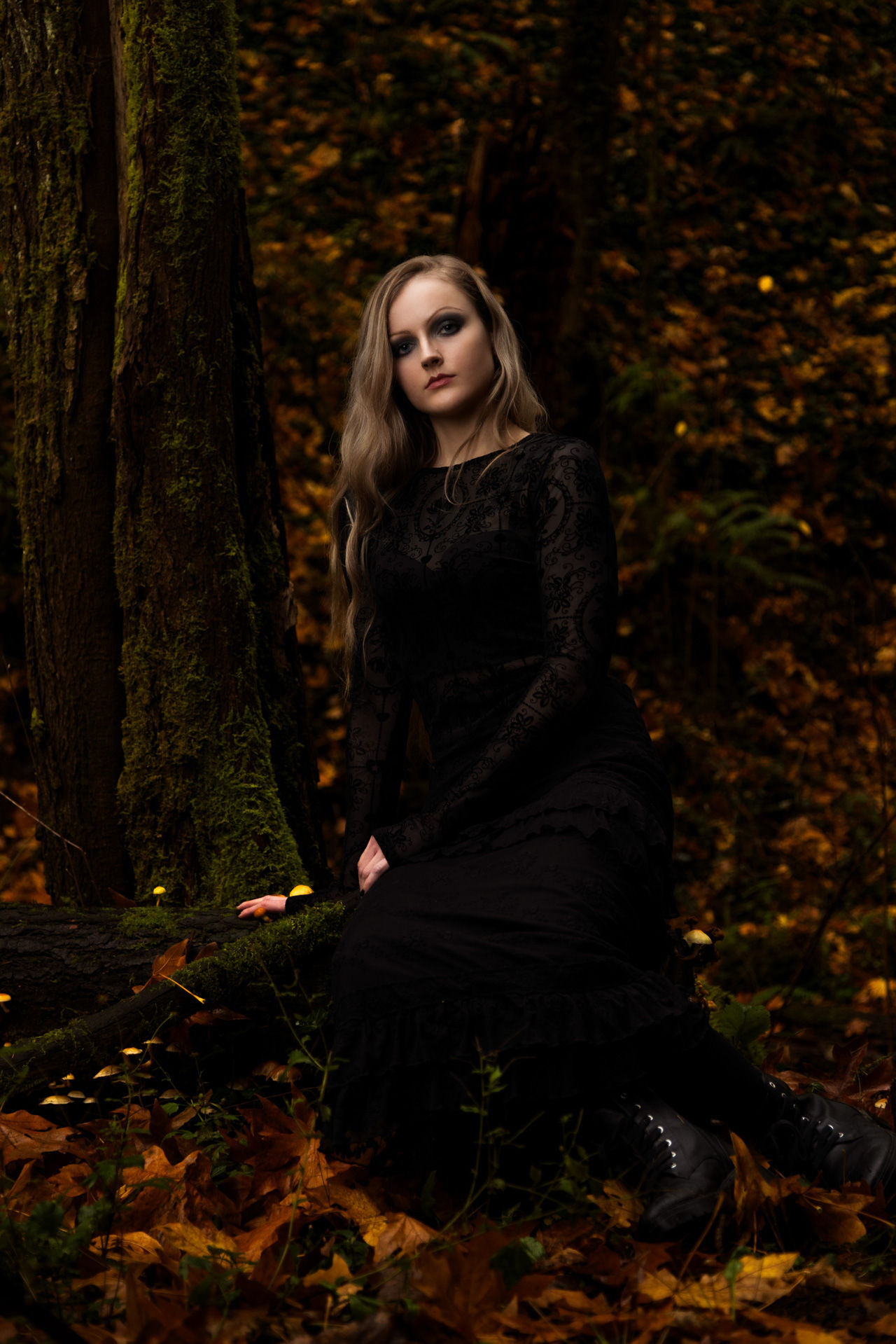 The autumn-themed photoshoot immerses viewers in the rich colors and textures of the Portland forests
