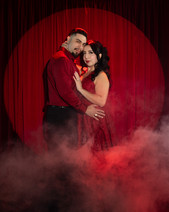 A romantic red Valentine's engagement shoot in Professional Portland photo studio by Wedding Photographer Guy