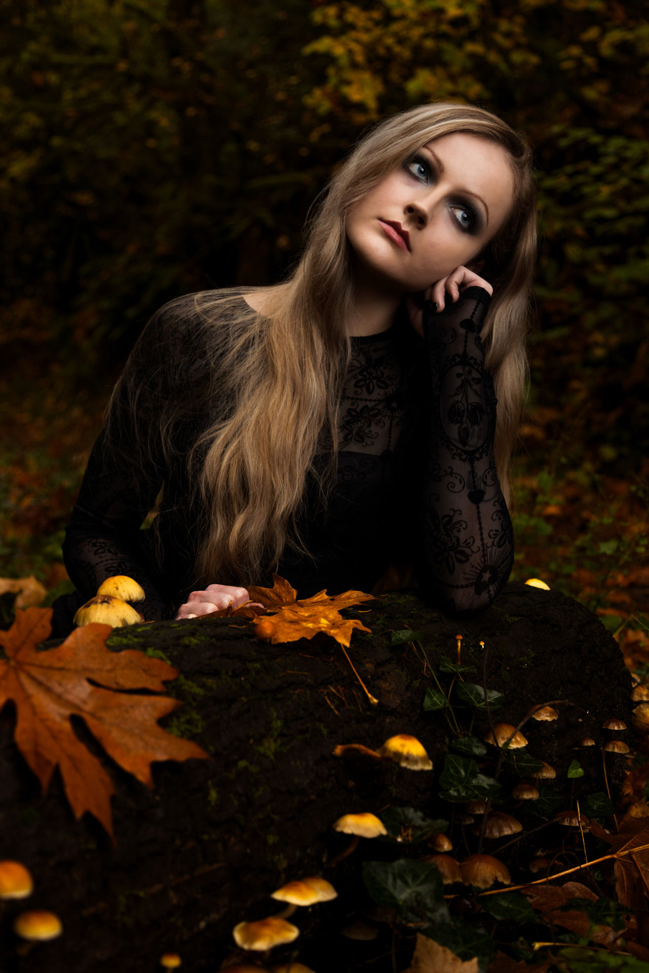The autumn-themed photoshoot immerses viewers in the rich colors, mushrooms, and textures of the Portland forests