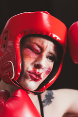 Avant garde sexy vulgar anti boudoir art portraits in boxing outfit