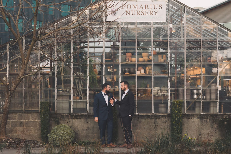 Grooms at Pomarius and blockhouse wedding venue