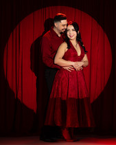 A romantic red Valentine's engagement shoot in Professional Portland photo studio by Wedding Photographer Guy