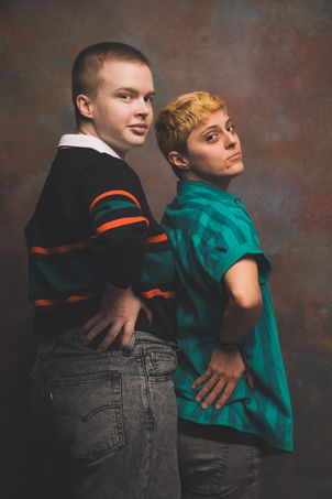awkward 80s themed portraits in Portland sassy hips pose