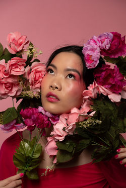 Model in monochrome colors studio portrait