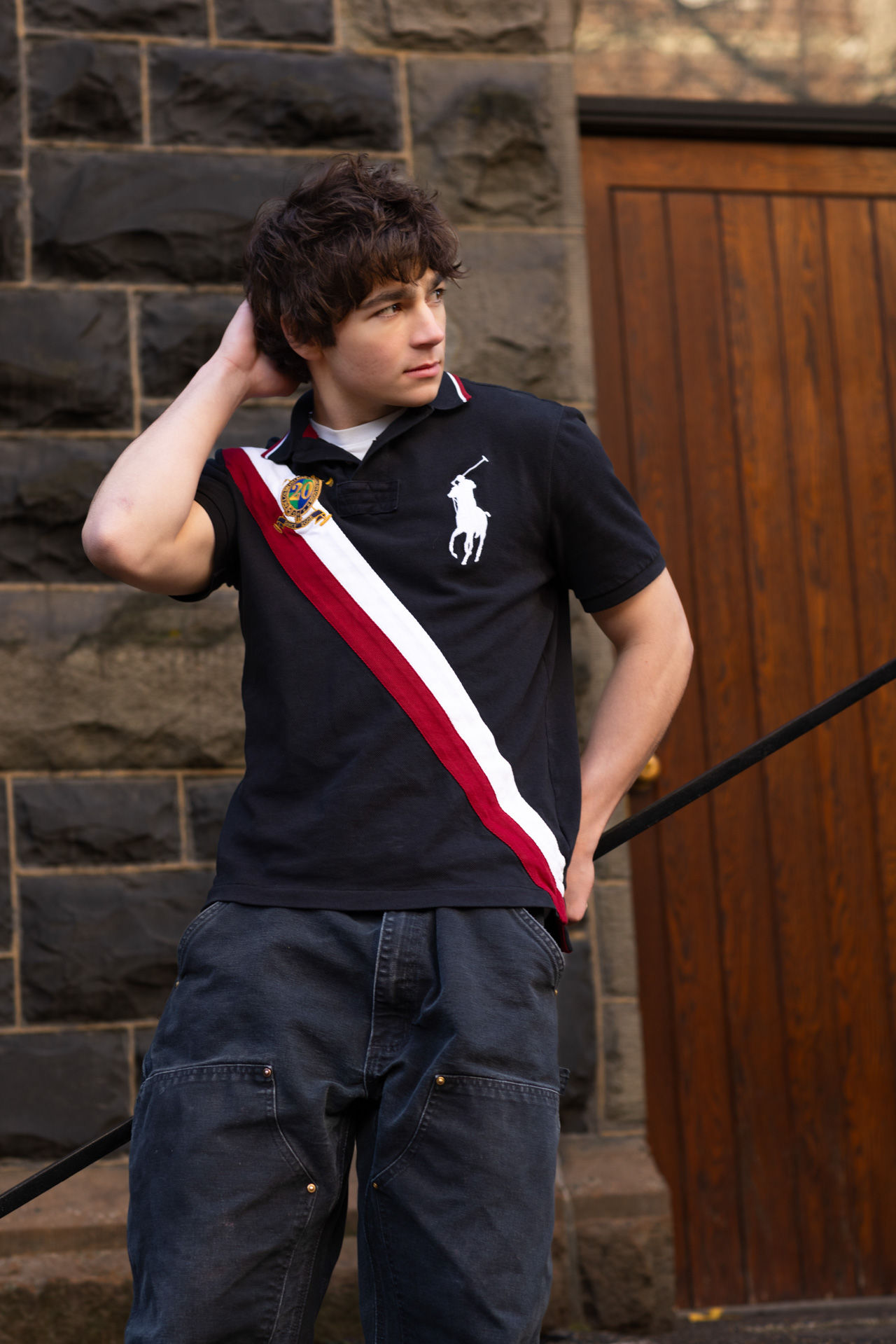 Senior portraits in downtown Portland, in grocery store, and with view of city skyline before Mt. Hood